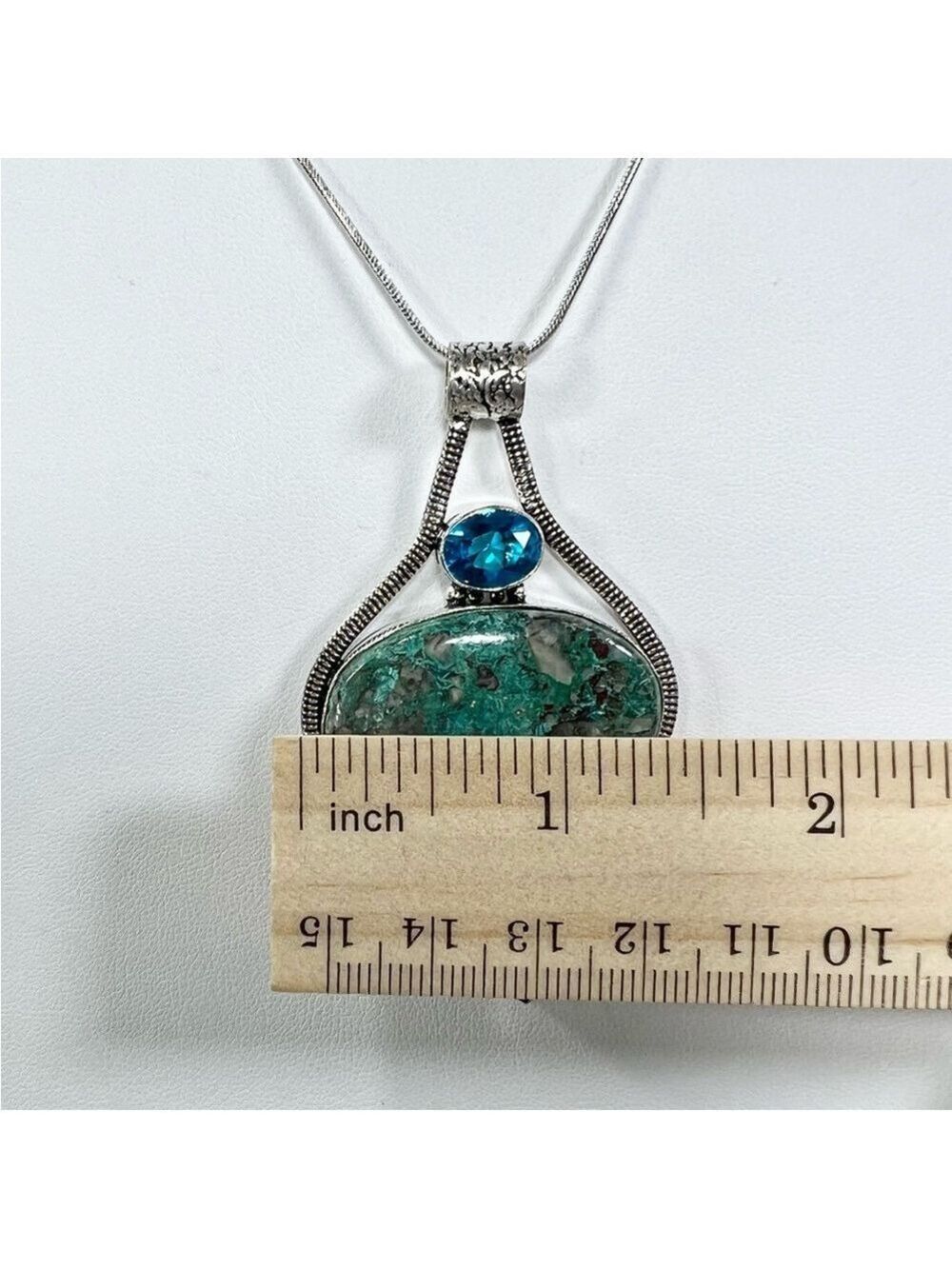 Shattukite Blue Topaz 925 Gemstone Pendant & Earrings - Picture 6 of 8